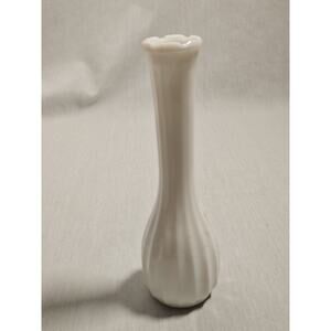 CLG Co Milk Glass With Scalloped Top White Bud Vase 8.75" Tall